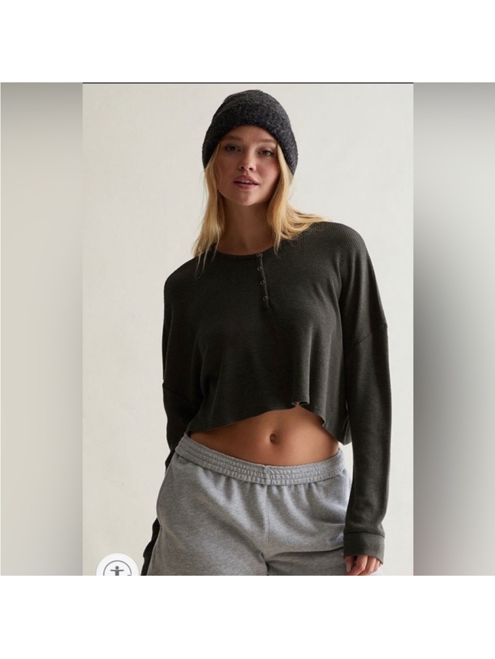 PacSun Grey Cropped Long-Sleeve Henley Top